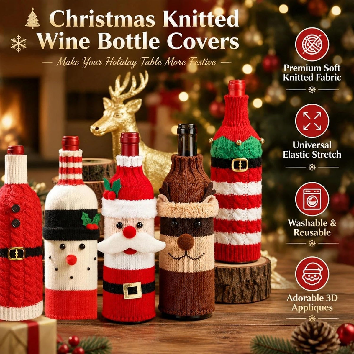 Christmas Sweater Wine Bottle Covers (Set of 5)