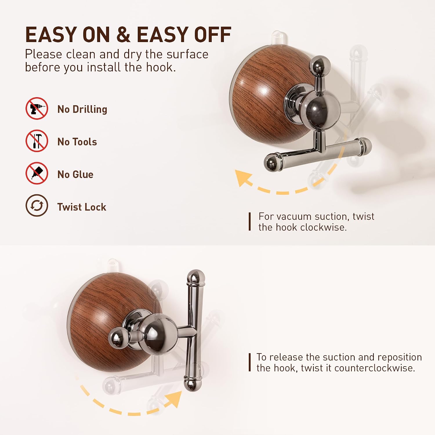 Wood Grain Suction Cup Hook(2 Pack)