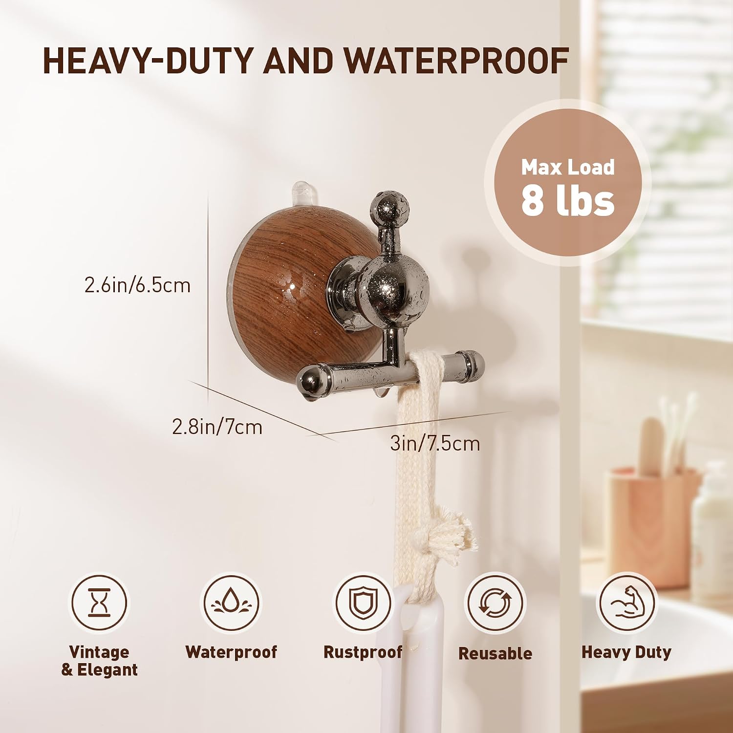 Wood Grain Suction Cup Hook(2 Pack)