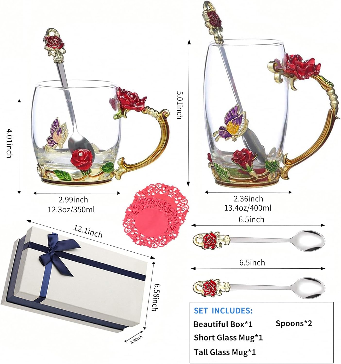 DUMVOIN rose flower enamel glass tea cup - detail