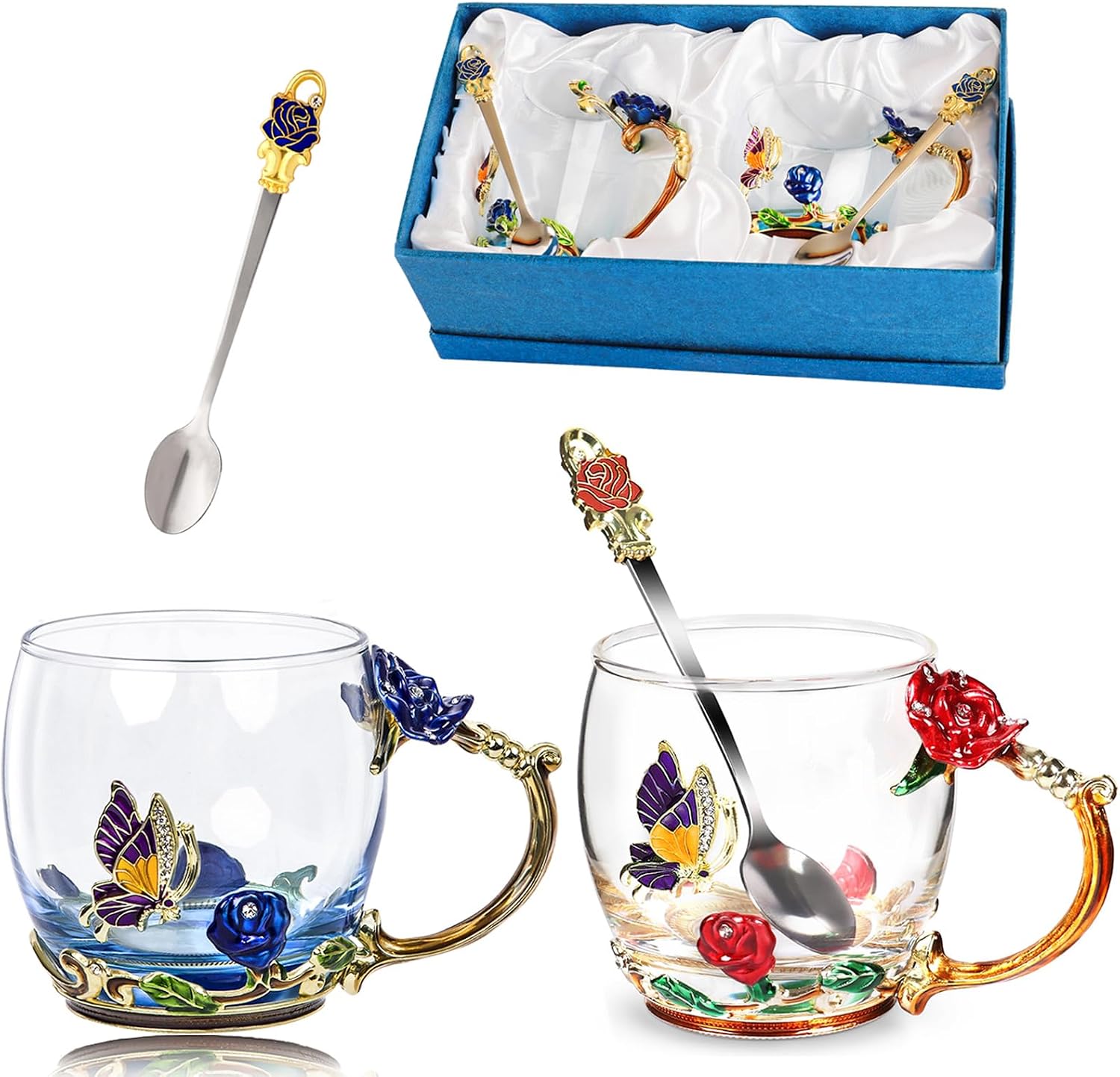 DUMVOIN tea cup set - Blue & Red Rose