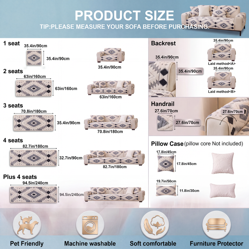 Sofa cover size chart