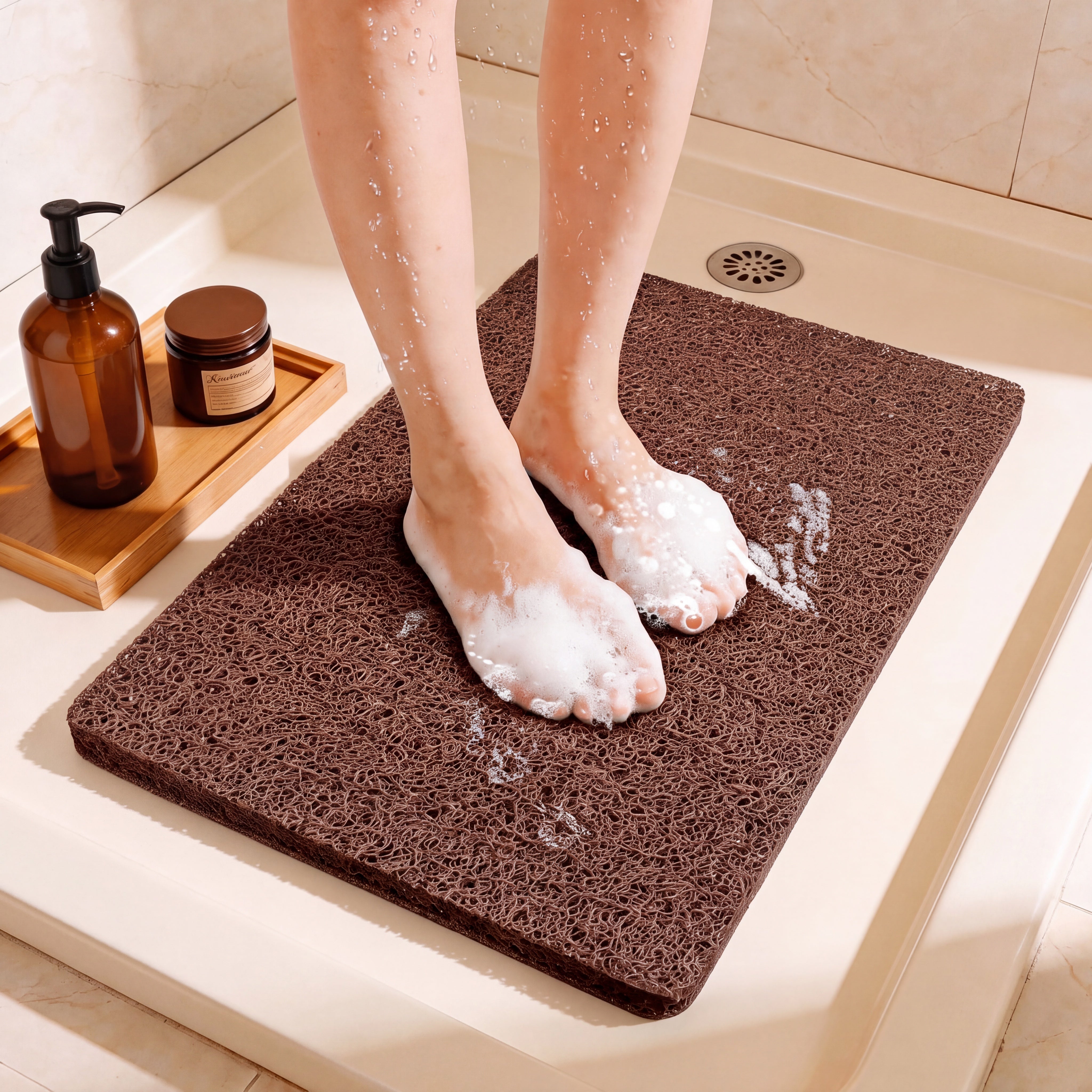 Loofah Foot Scrubber Non-Slip Shower Mat