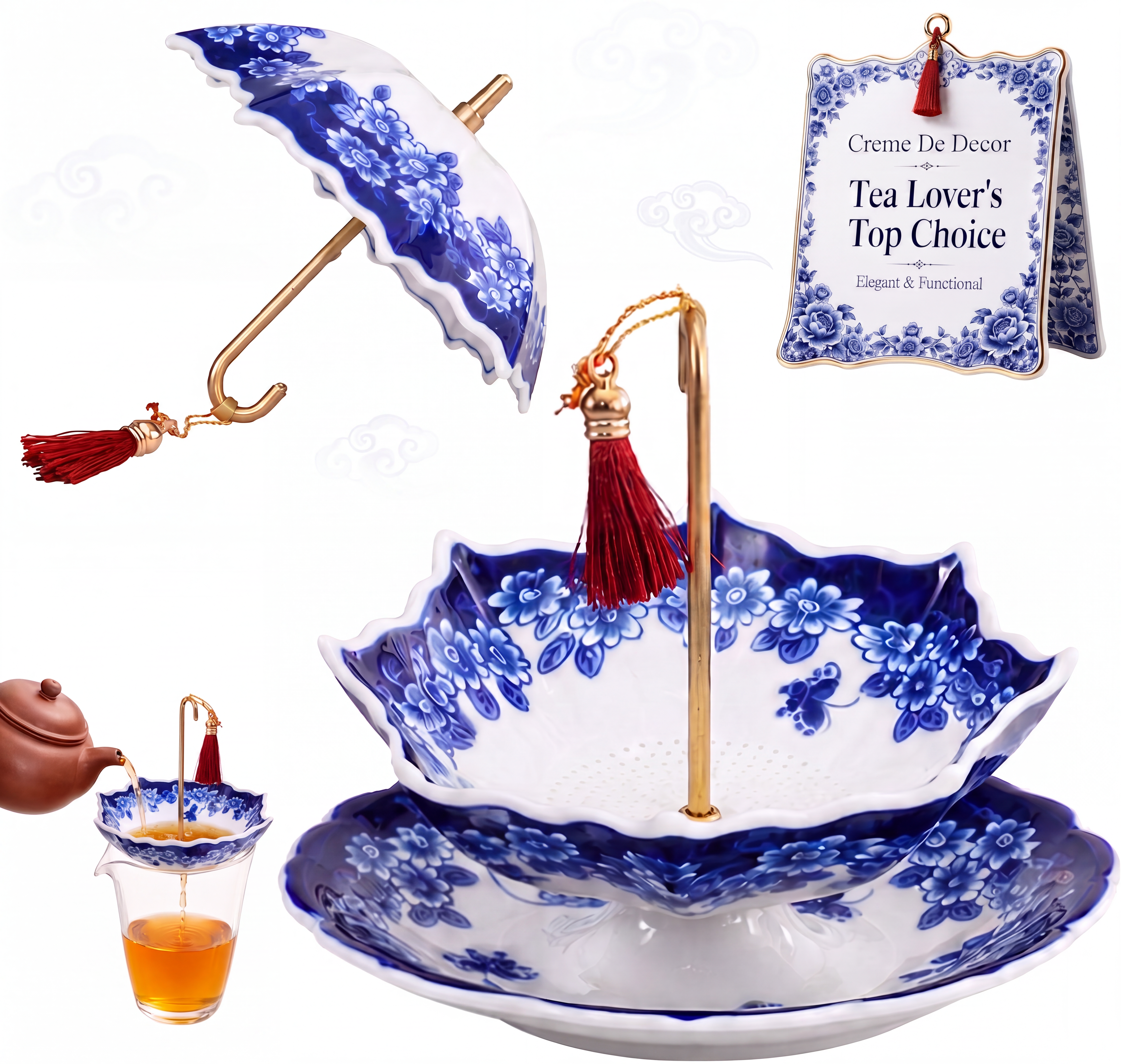 Porcelain Umbrella Tea Strainer