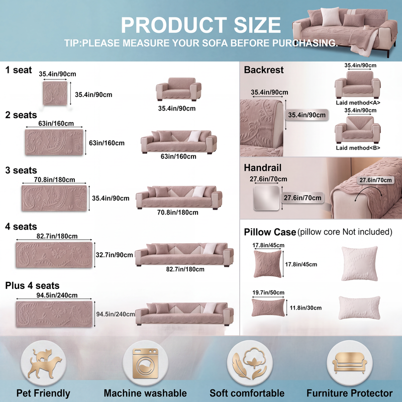 Sofa cover size chart